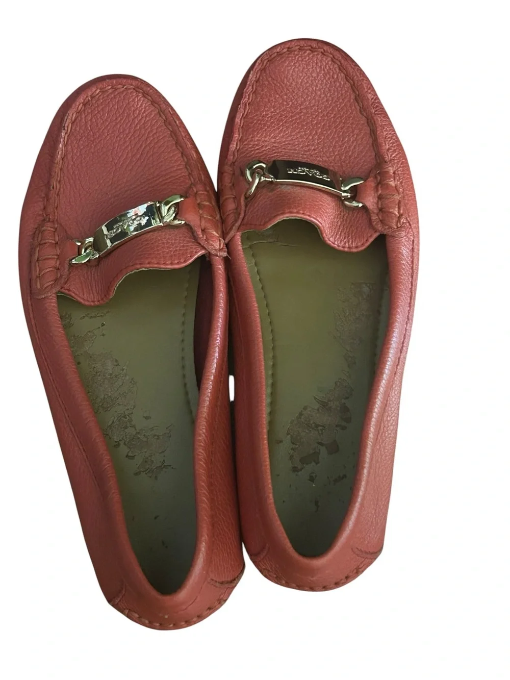 Coach Coral Leather Slip-On Loafers with Gold Hardware